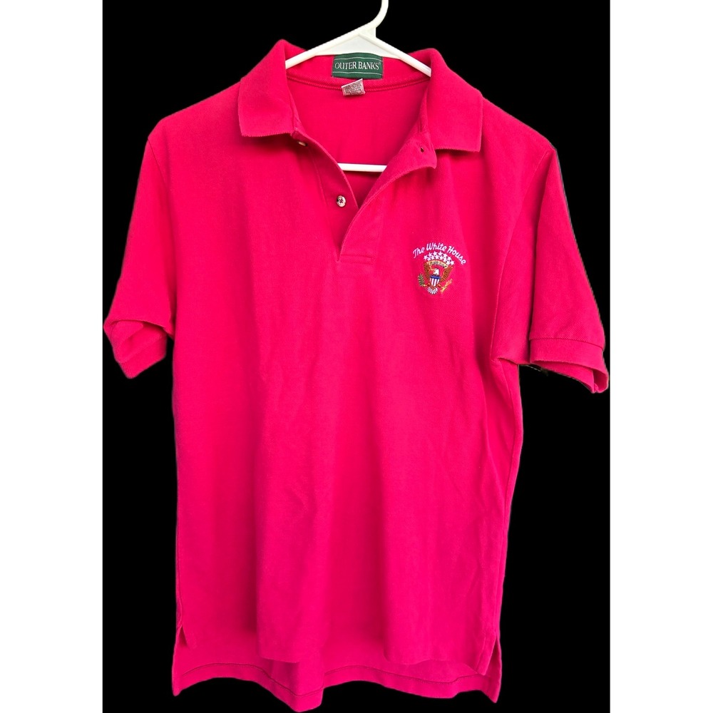Outer Banks Men's Pink Solid Short Sleeve Collared Knit Cotton Polo M Logo